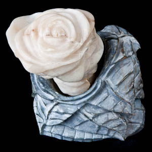 White Rose in Vase of Leaves
